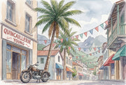 Mediterranean Street Wallpaper Watercolor Palm Tree Wall Mural design