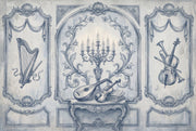 Blue Toile Wallpaper Vintage Mural Classical Music Instruments Wall Mural design