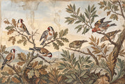 Vintage Fresco Wallpaper Birds On Branches Botanical Foliage Wall Mural design