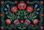 Scandinavian Folk Art Wallpaper Dark Navy Background Removable Folk Floral Wall Decor design