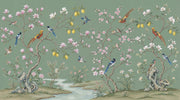 Chinoiserie Wallpaper Sage Green Removable Hand Painted Mural Wall Decor design