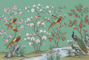 Pink Cherry Wallpaper Muted Green Chinoiserie Wall Mural design
