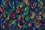 Abstract Botanical Wallpaper Stylized Birds Removable Swirling Vines Wall Decor design