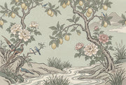 Muted Green Wallpaper Botanical Chinoiserie Removable Wall Decor design