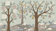 Whimsical Woodland Wallpaper Stylized Trees Hand Painted Wall Mural design