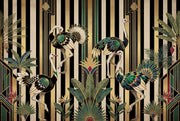 Dark Art Deco Wallpaper Striped Background Removable Geometric Fan Motifs Wall Decor design
