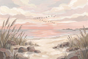 Coastal Landscape Wallpaper Beach Dunes Pastel Sunset Sky Removable Wall Decor design