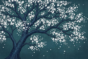 Cherry Blossom Tree Wallpaper Dark Teal Background Japanese Inspired Removable Wall Decor design