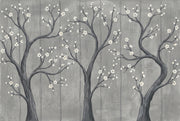 Tree Silhouette Wallpaper Blossom Branches Gray Removable Wall Decor design