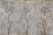 Floral Branches Wallpaper Blossom Trees Gray Distressed Plaster Wall Mural design