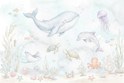 Underwater Wallpaper Ocean Animals Pastel Watercolor Wall Mural design