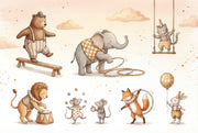 Circus Animals Wallpaper Watercolor Removable Whimsical Wall Decor design