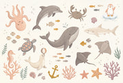 Muted Green Wallpaper Ocean Nursery Underwater Animals Wall Mural design