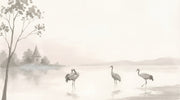 Misty Lake Wallpaper Cranes Chapel Steeple Wall Mural design