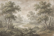 Vintage Landscape Wallpaper Woodland Trees Winding Path Wall Mural design