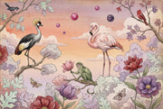 Surreal Garden Wallpaper Flamingo Watercolor Illustration Wall Mural design