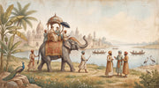 Indian River Landscape Wallpaper Decorated Elephant Mughal Palace Domes Removable Wall Decor design