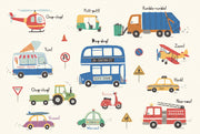 Kids Transportation Wallpaper Vehicles Removable Cartoon Illustration Wall Decor design