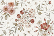 Watercolor Floral Wallpaper Botanical Illustration Cream Background Wall Mural design
