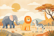 Safari Animals Wallpaper Cartoon Playful Wall Mural design