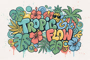 Tropical Wallpaper Green Leaves Hibiscus Flowers Wall Mural design