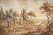 Classical Pastoral Landscape Wallpaper Antique Fresco Roman Arch Ruin Wall Mural design