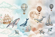 Whales Wallpaper Watercolor Whimsical Wall Mural design