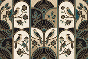 Art Deco Wallpaper Birds Teal And Gold Accents Wall Mural design