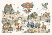 Whimsical Map Wallpaper Storybook Landscape Woodland Animals Wall Mural design