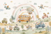 Nursery Wallpaper Pastel Rainbow Cute Animals Removable Wall Decor design