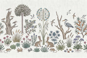 Vintage Botanical Wallpaper Woodland Meadow Rabbits Wall Mural design