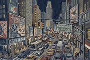 Dark Cityscape Wallpaper Night Street Downtown Traffic Removable Wall Decor design