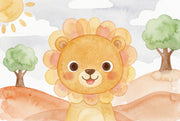 Watercolor Wallpaper Cute Lion Removable Nursery Wall Decor design