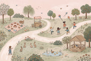 Pastoral Landscape Wallpaper Children Playing Removable Kites Wall Decor design