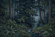 Misty Forest Wallpaper Evergreen Woodland Wall Mural design