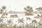 White Background Wallpaper Safari Watercolor Removable Wall Decor design