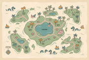 Tropical Island Map Wallpaper Lagoon Removable Pastel Illustration Wall Decor design