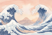 Ocean Waves Wallpaper Watercolor Japanese Inspired Removable Wall Decor design