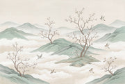 Misty Mountains Wallpaper Sage Green Cherry Blossom Branches Wall Mural design