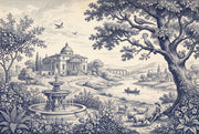 Blue Toile Wallpaper Pastoral Landscape Neoclassical Villa Wall Mural design