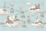 Whimsical Cloud Landscape Wallpaper Sky Delivery Route Map Parcel Post Theme Removable Wall Decor design