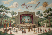 Storybook Theater Wallpaper Outdoor Stage Vintage Illustration Wall Mural design