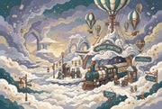 Cloud Train Station Wallpaper Steam Locomotive Removable Hot Air Balloons Wall Decor design