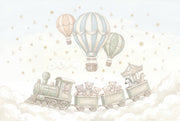Nursery Wallpaper Hot Air Balloons Toy Train Wall Mural design
