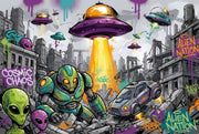 Alien Invasion Wallpaper UFO Graffiti Street Art Wall Mural design