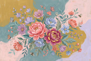 Floral Bouquet Wallpaper Peony Flowers Pastel Background Removable Wall Decor design