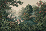 Misty Forest Wallpaper River Stone Bridge Wall Mural design