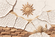 Stucco Relief Wallpaper Sun Motif Cracked Plaster Wall Mural design