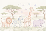 Safari Animals Wallpaper Nursery Wallpaper Removable Savanna Landscape Wall Decor design