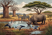 African Savanna Wallpaper Watering Hole Rhinoceros Wall Mural design